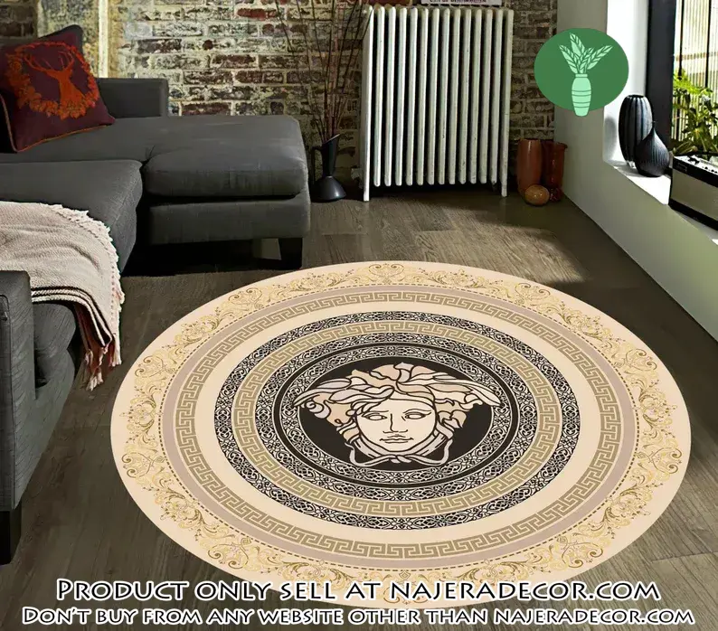 Versace medusa greek round rug carpet luxury brand fashion home decor njr2700077